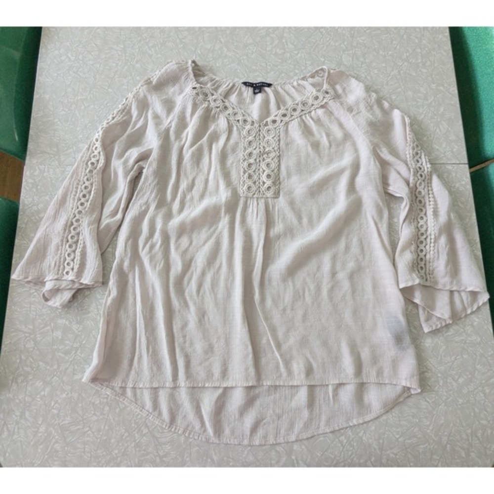 Women's L‎ Peasant Boho Cottage Lace Off White Blouse Tunic